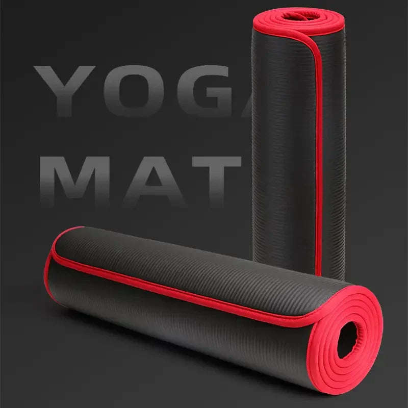Comfortable extra thick yoga mat, perfect for pilates, stretching, and home gym workouts, providing cushioned support.