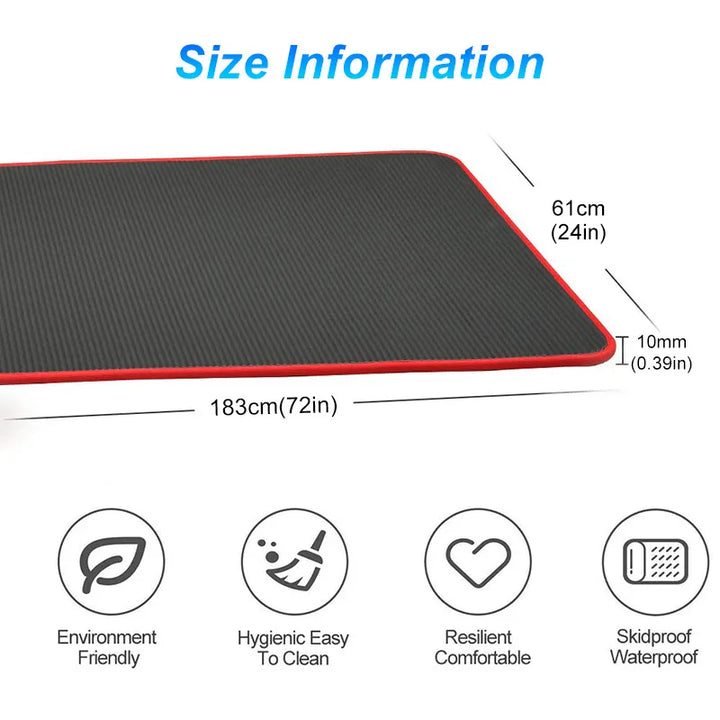 Black extra thick yoga mat in use during a yoga pose, offering anti-slip stability and comfort for mindful practice.