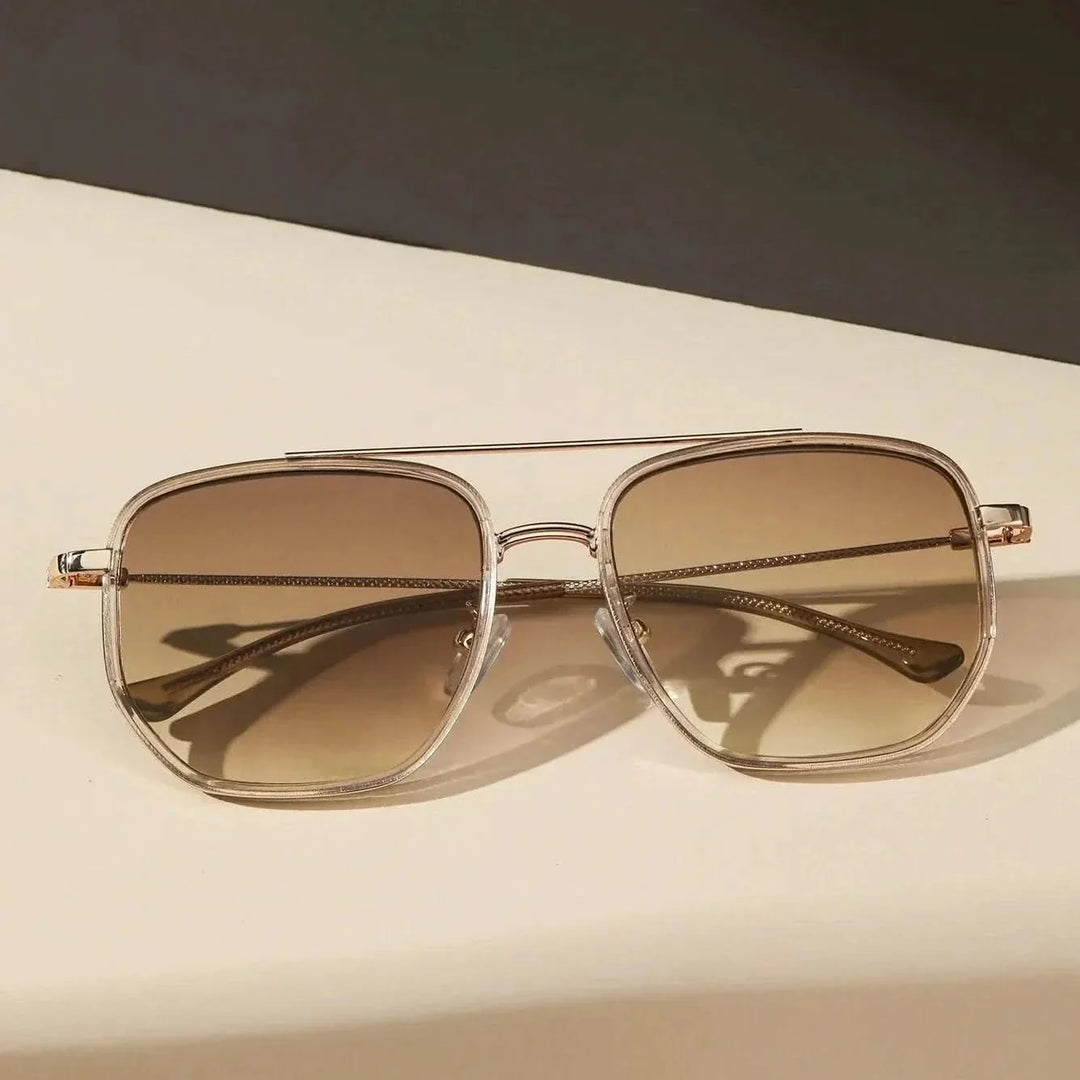 Stylish metal frame sunglasses, unisex design, offering superior UV protection for outdoor wear.