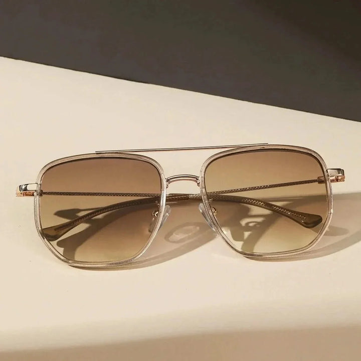 Stylish metal frame sunglasses, unisex design, offering superior UV protection for outdoor wear.