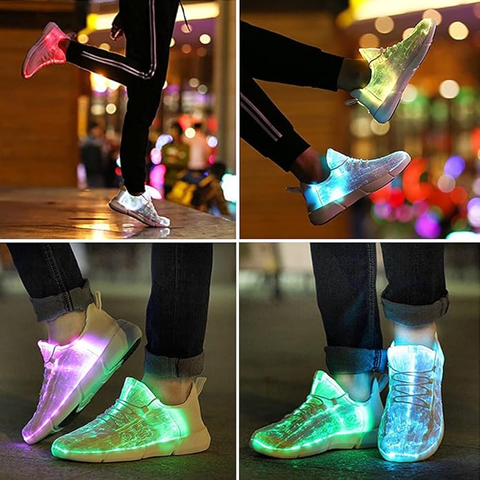 Fashionable unisex LED sneakers with multi-color fiber optic lights. Ideal party shoes & festival footwear that glow.