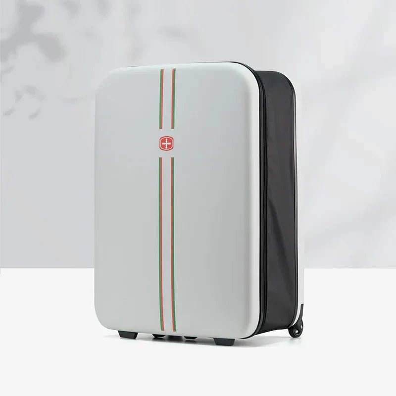 Foldable hard shell cabin luggage. Smart rolling suitcase for efficient and compact weekend travel.