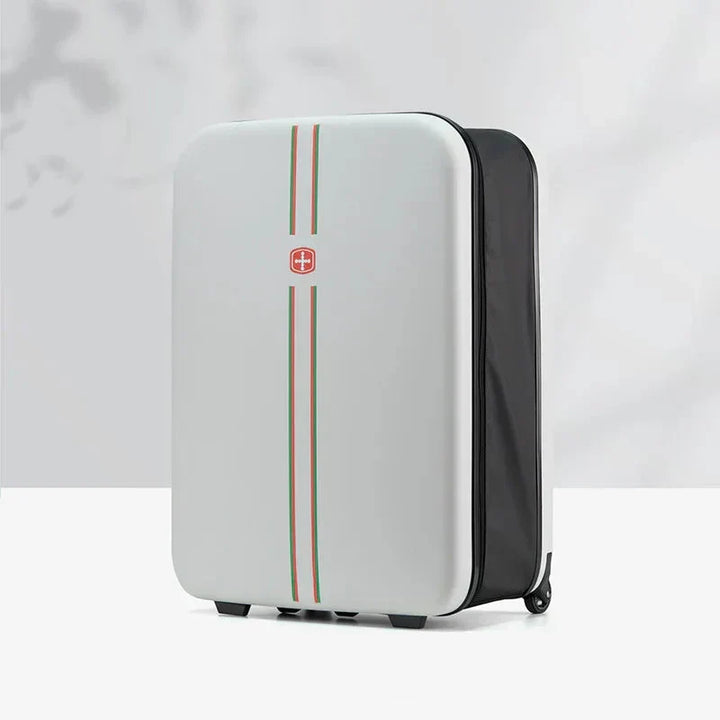 Foldable hard shell cabin luggage. Smart rolling suitcase for efficient and compact weekend travel.
