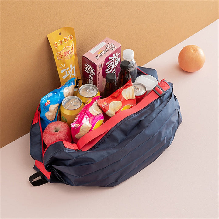 Unfolded spacious Oxford fabric grocery bag, a large-capacity reusable tote for convenient shopping.