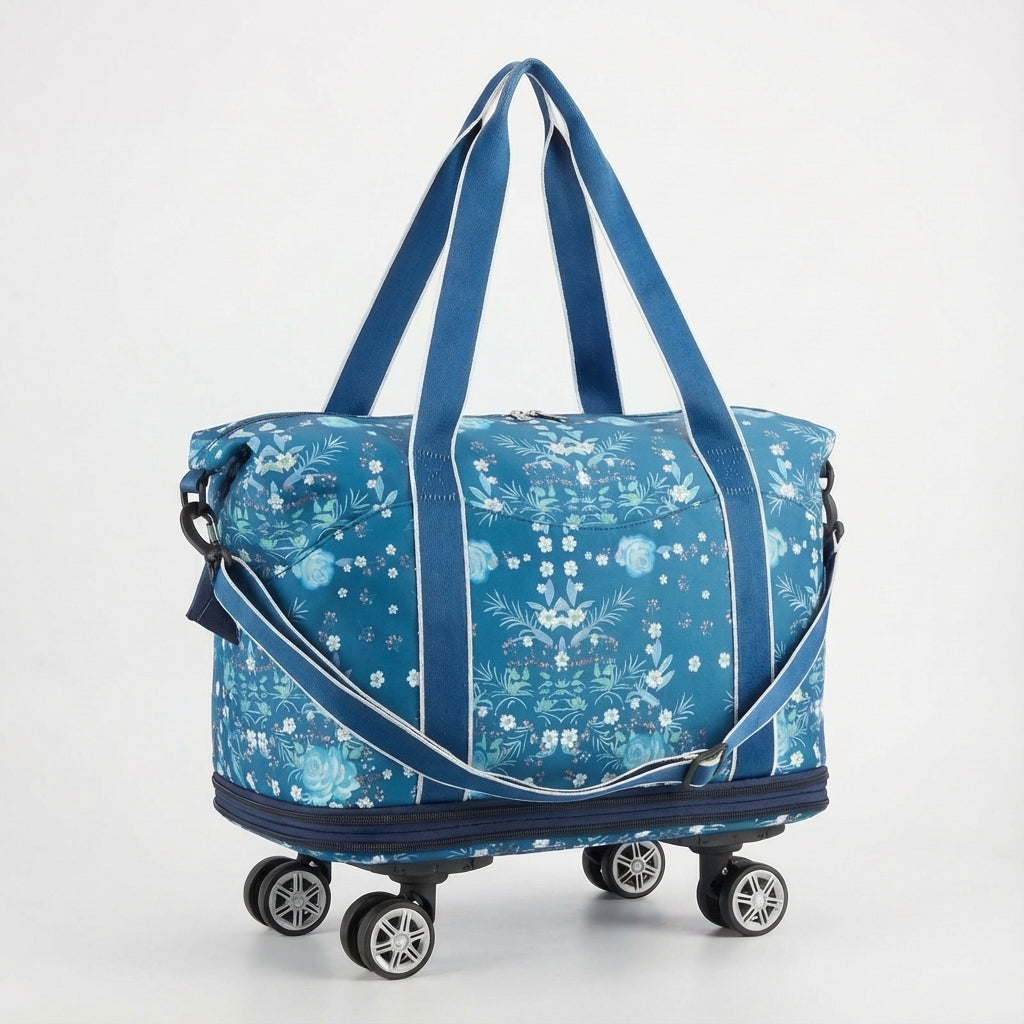 Large expandable weekender travel bag with wheels, perfect for unisex carry-on or longer trips.
