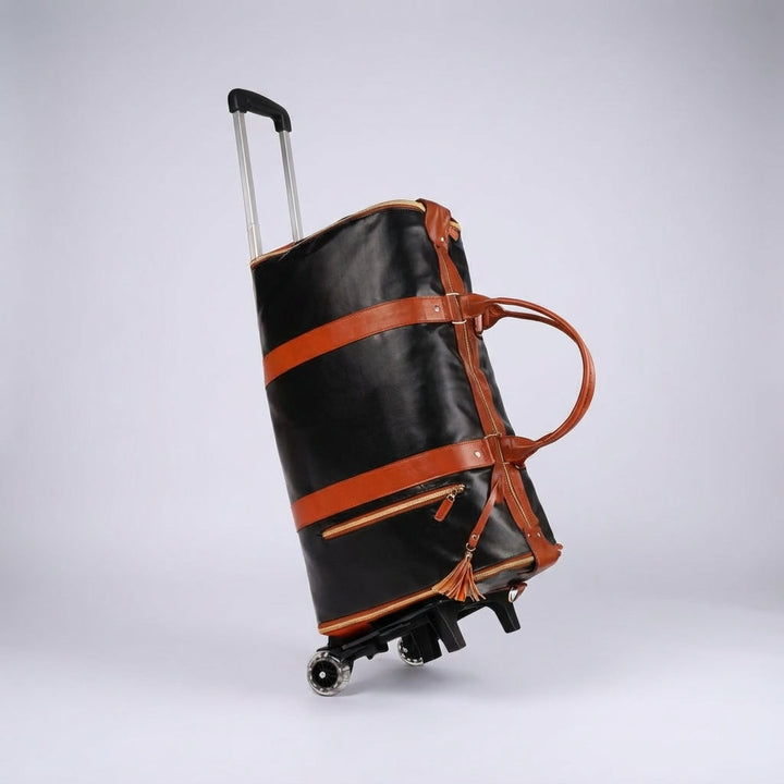 Waterproof foldable duffel bag with organized compartments, ideal for travel.