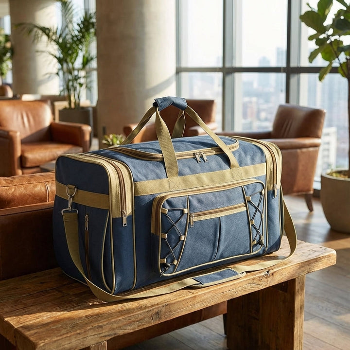 Unisex foldable travel duffel bag, lightweight & spacious, perfect for weekend trips or gym essentials.