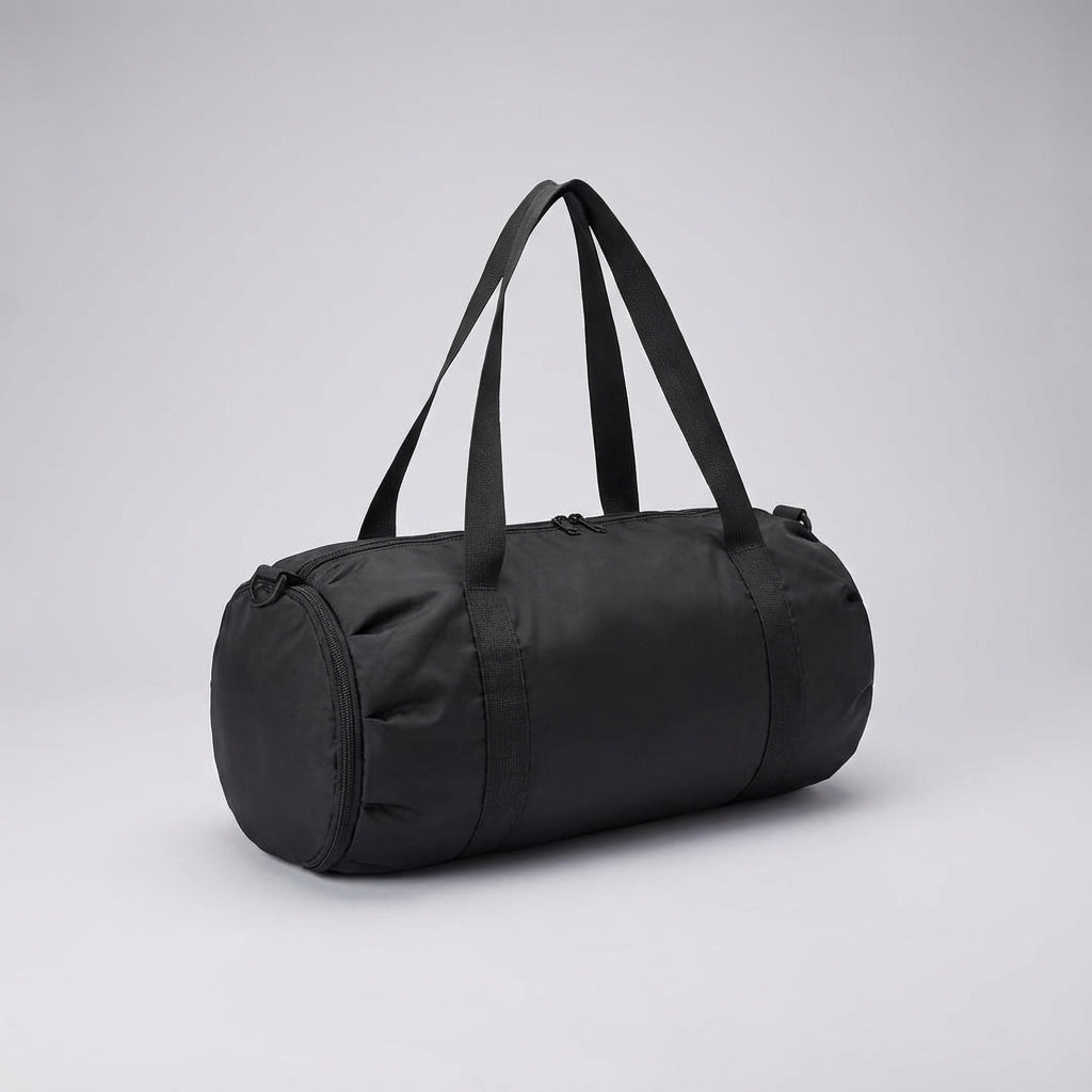 Compact foldable travel and gym duffel bag, unisex design, featuring a convenient wet dry storage pocket.