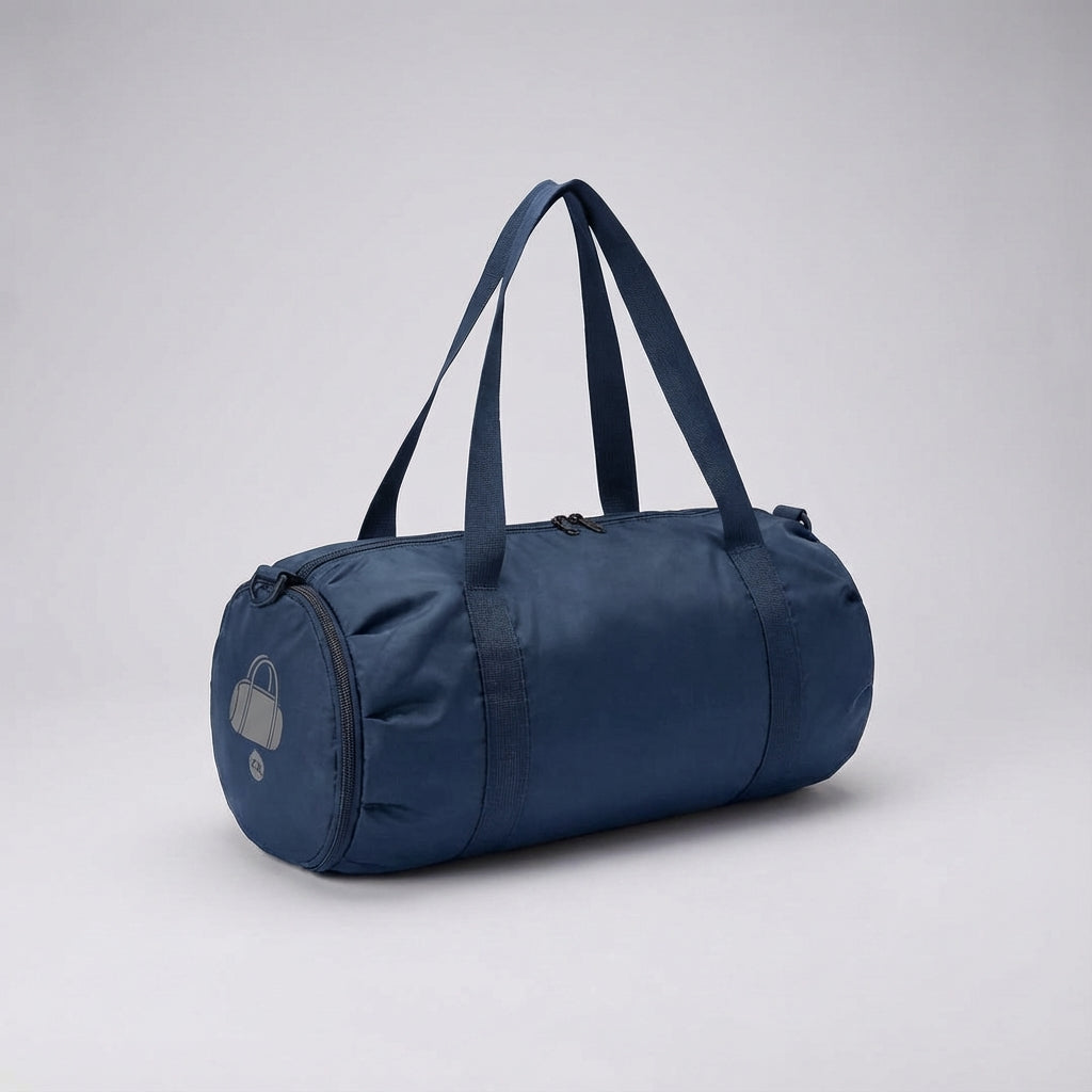 Foldable weekend duffel bag with wet dry pocket, lightweight and water-resistant for convenient travel.