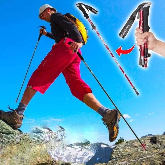 Adjustable aluminum hiking poles for backpacking & adventure. Foldable & lightweight for easy transport.