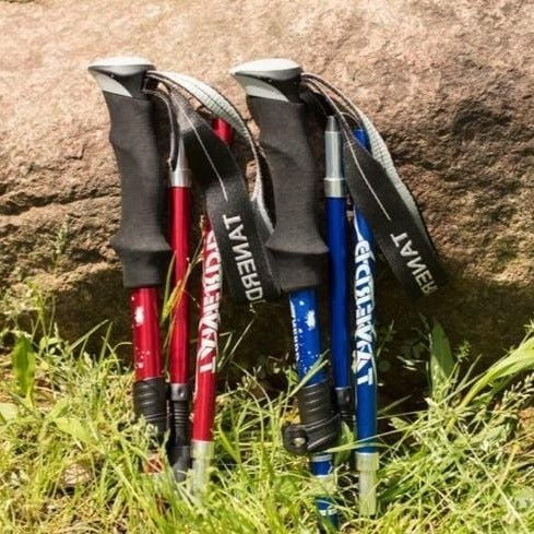 Telescopic trekking poles for trail walking. Foldable, adjustable & lightweight for easy backpacking adventures.