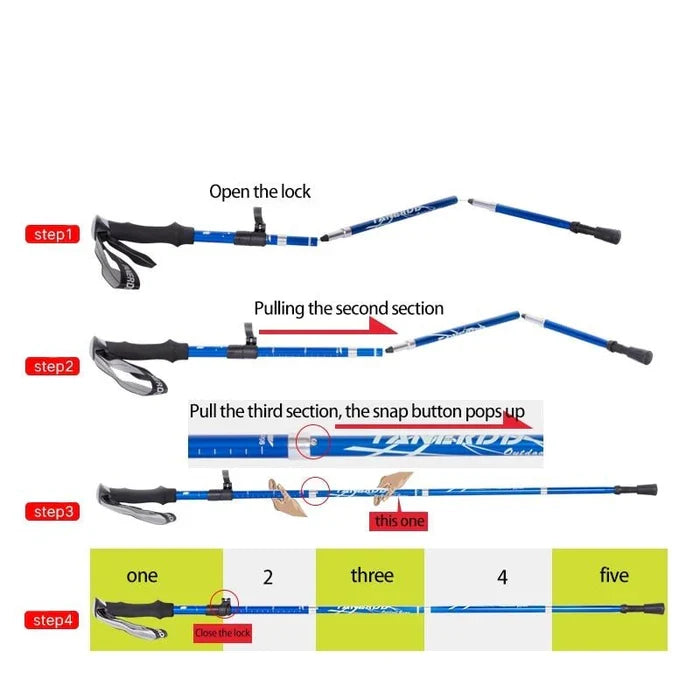 Ergonomic, adjustable hiking poles provide support on varied terrain. Lightweight, foldable for all outdoor adventures.
