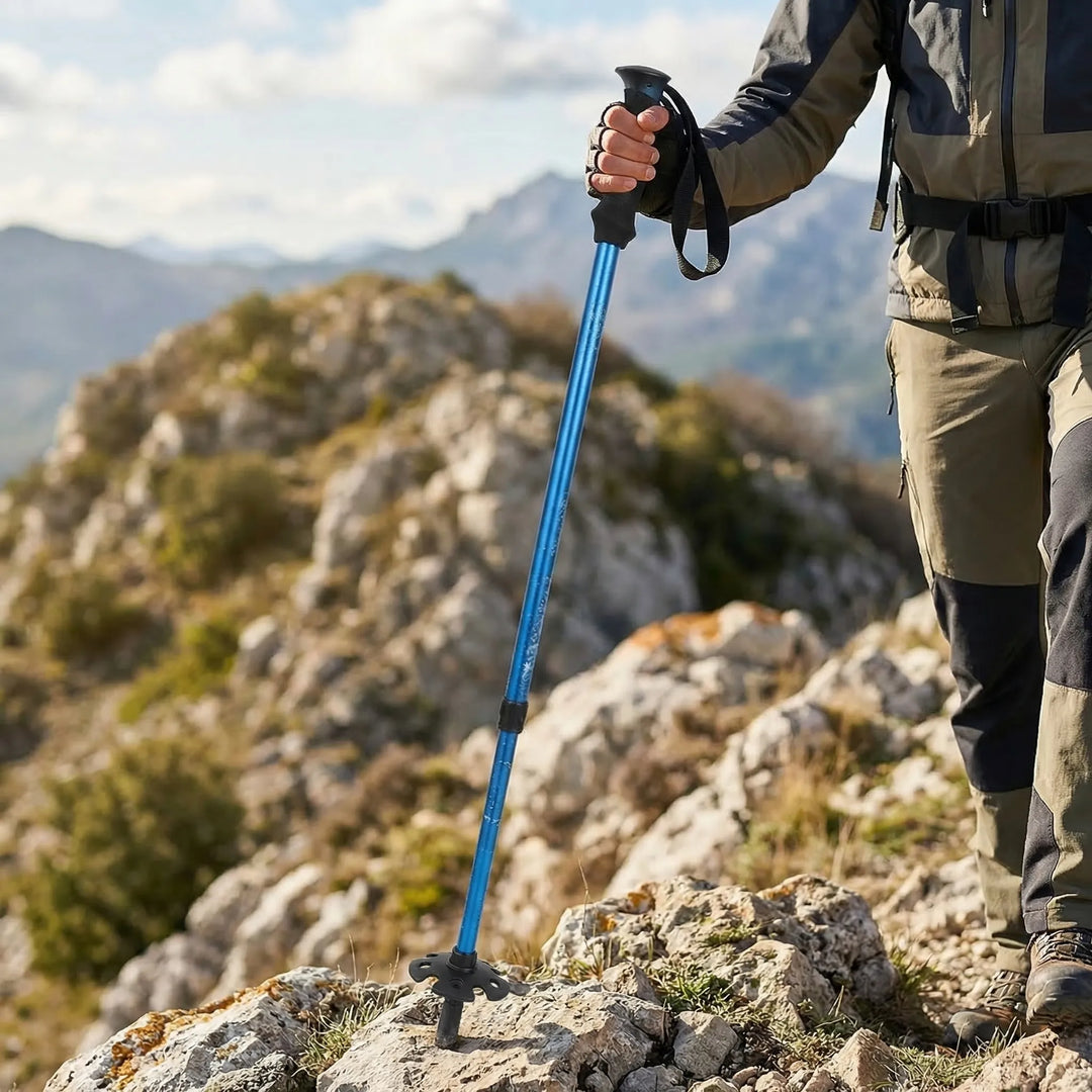 Unisex folding 4-section trekking pole for hiking, backpacking & trail equipment. Ultralight walking stick.