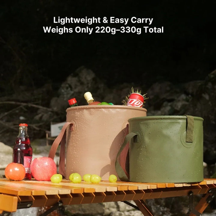 Lightweight folding water bucket, practical outdoor gear for hiking, camping, and beach trips