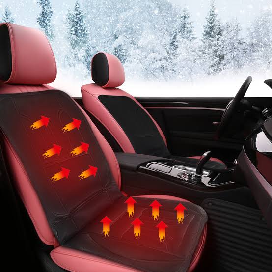 Full coverage heated car seat & back warmer cushion, universal fit auto accessory for cozy winter driving.