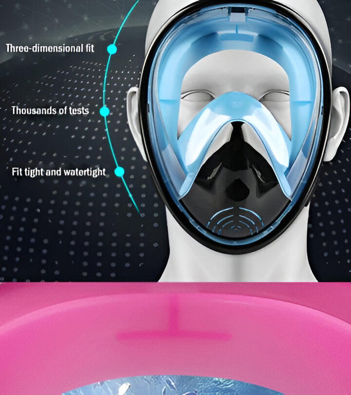 Durable full face anti-fog mask for scuba diving, snorkeling, and other underwater activities.