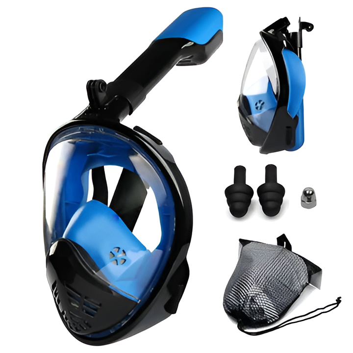 Panoramic full face scuba mask, anti-fog lens, ideal for snorkeling & underwater exploration.