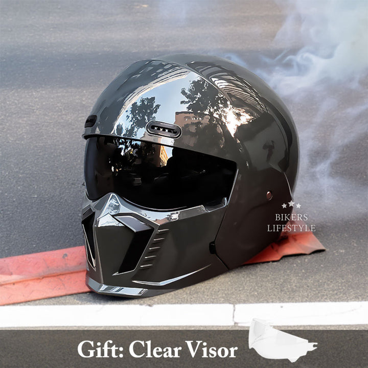 Stylish vintage full face motorcycle helmet, protective gear with excellent scratch resistance.