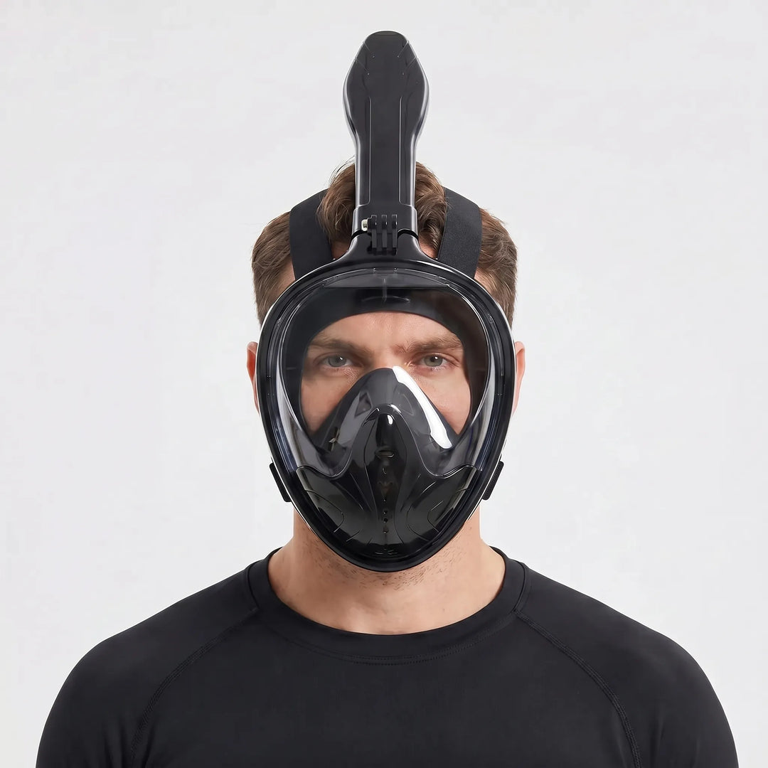 Anti-fog full-face diving mask for clear, comfortable snorkeling; perfect water sports gear.