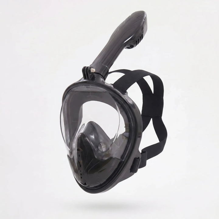 Advanced full-face snorkel mask for adults, featuring anti-fog panoramic lens & camera mount for epic dives.