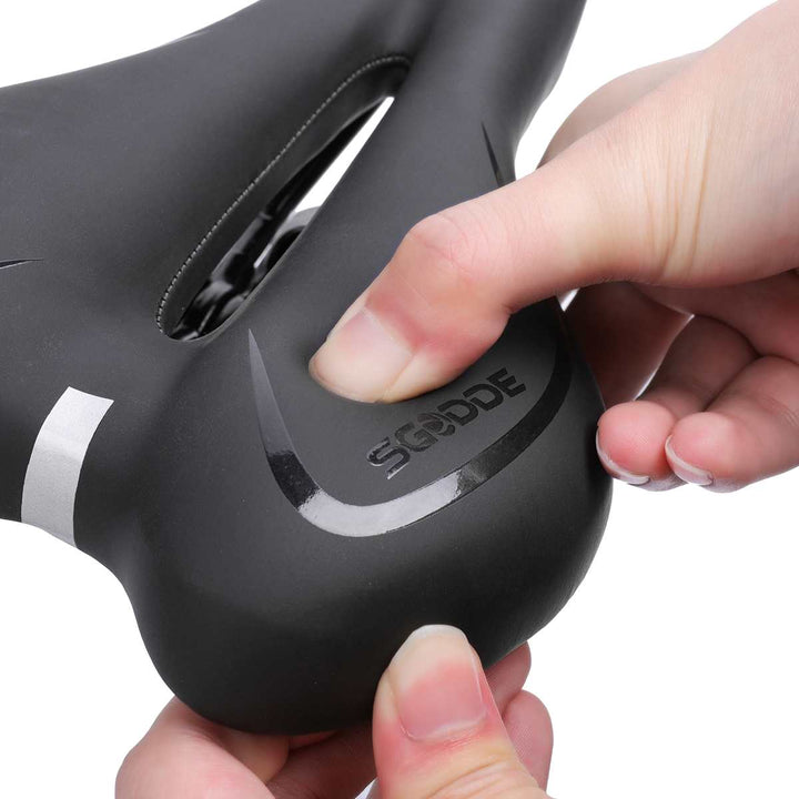 Top down view of a unisex gel cycling saddle, designed for both mountain and road bike enthusiasts.