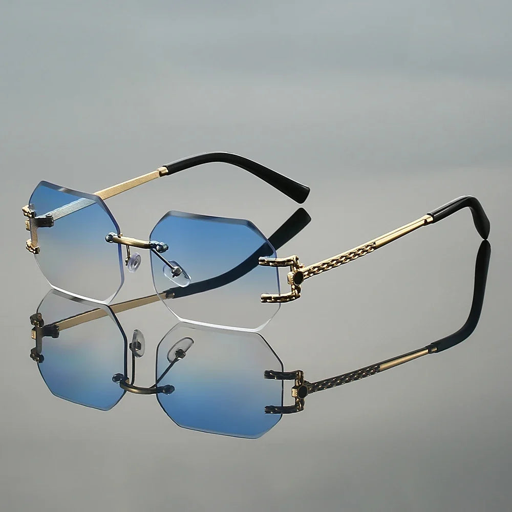 Person wearing sleek unisex geometric sunglasses. Ideal for outdoor activities, offering essential UV400 eye protection.