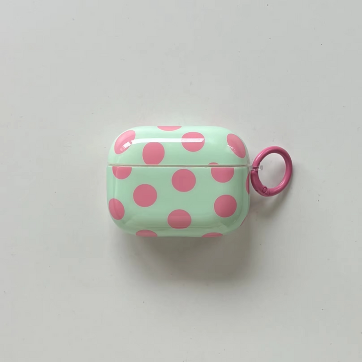Unisex glossy polka dot earphone case, a cute & durable earbud protective cover with a ring.