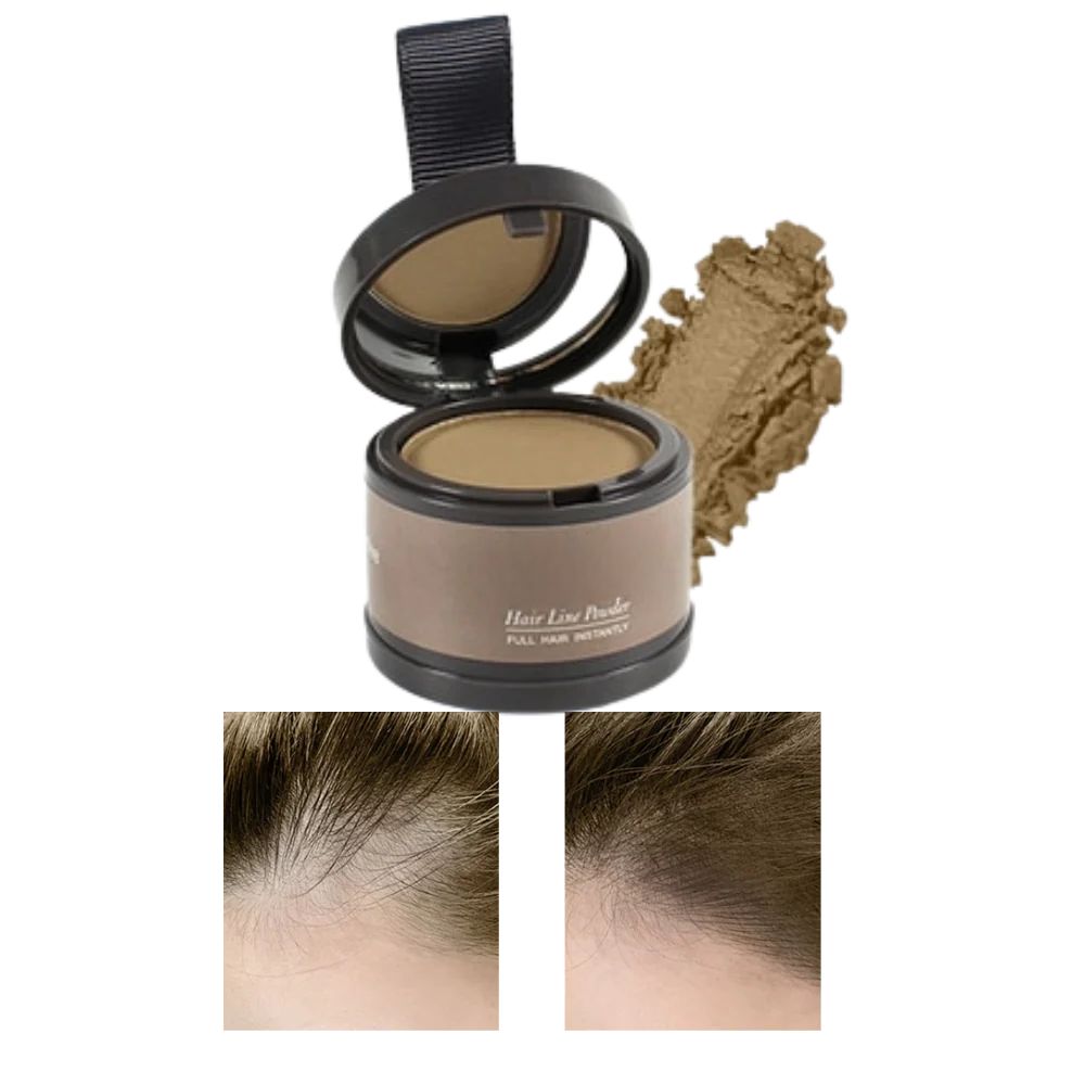 Hair makeup powder for volumizing and instant coverage of thinning hair.