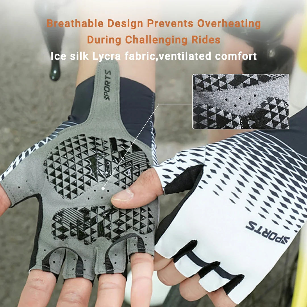 Ergonomic design half-finger cycling gloves, unisex, with ventilation for breathable comfort.