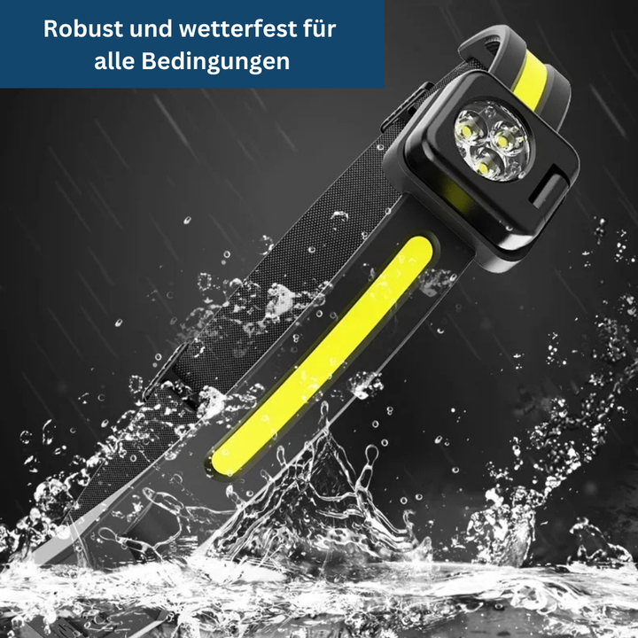 Adjustable pivoting LED headlamp, great for hands-free outdoor activities like fishing