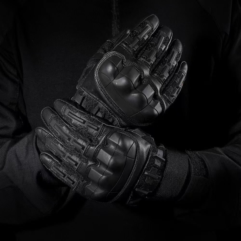 Shooting gloves with touchscreen fingertips and robust hard knuckle protection in black
