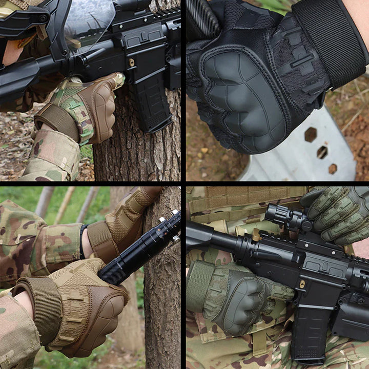 Side view of hard knuckle tactical gloves, highlighting ergonomic fit and tough material