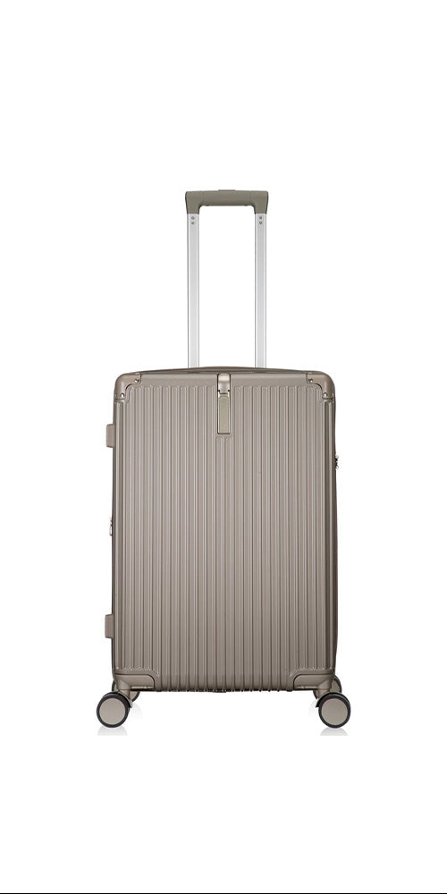 Unisex hard shell smart suitcase with USB port, cup holder, and smooth spinner wheels for modern travel.