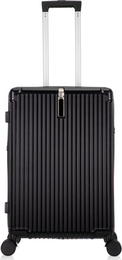 Premium hard shell smart suitcase for unisex travel, includes USB port, cup holder, and expandable design.