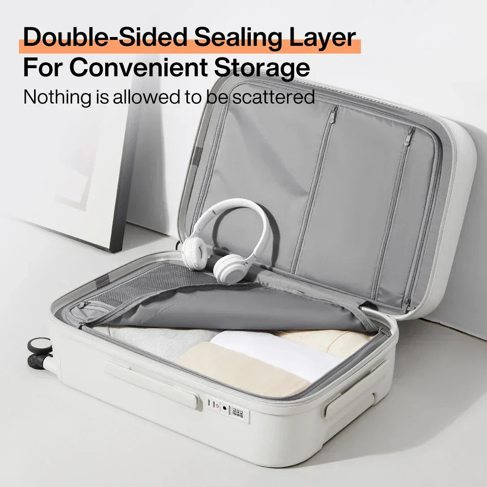 Robust hard-shell travel bag with secure cup & phone holders, designed for durable & organized journeys.