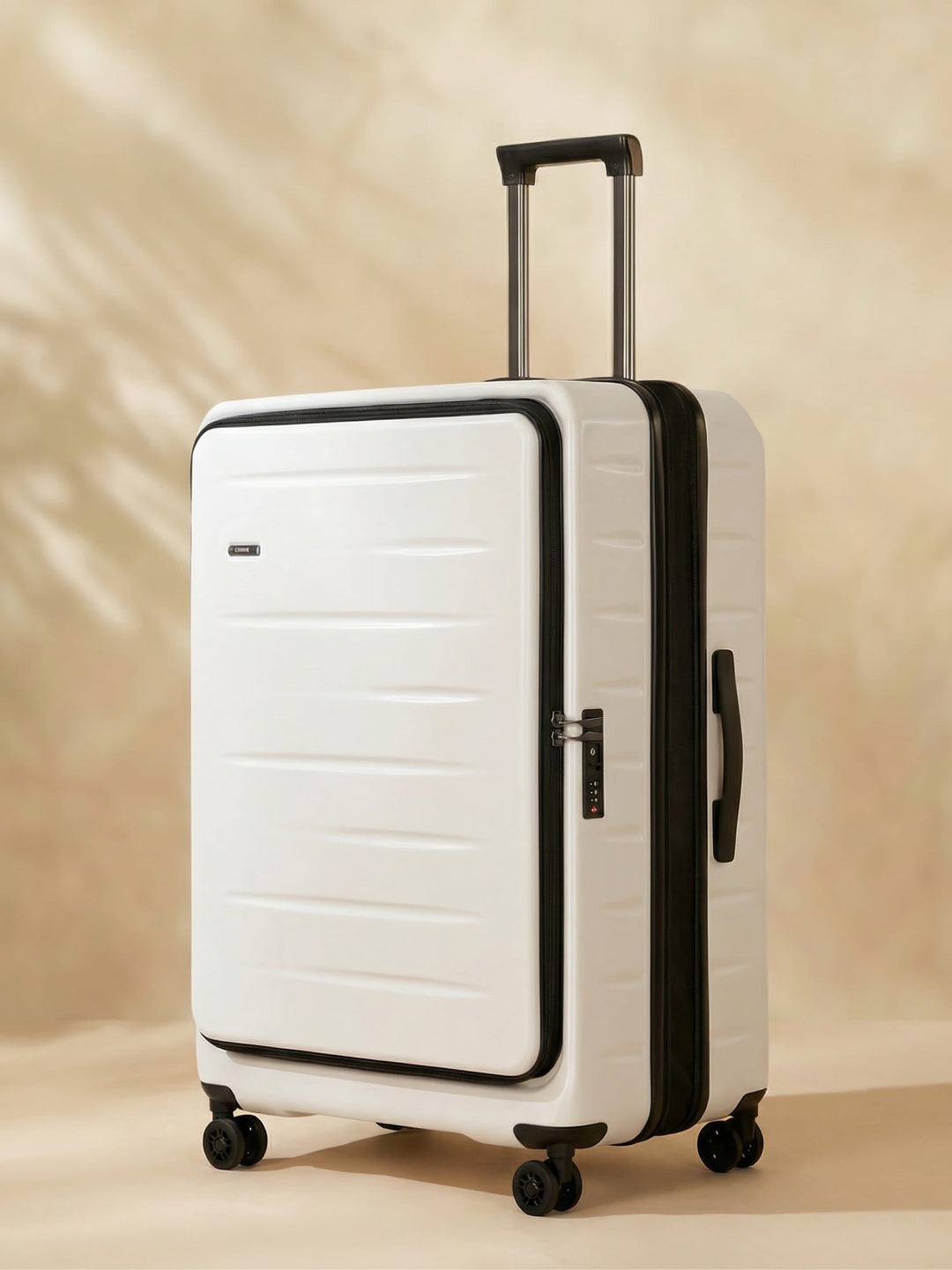 Unisex hardshell carry-on luggage with front pocket & TSA lock, perfect for compact travel.