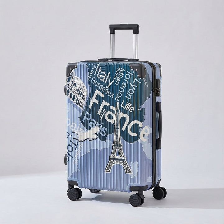 Eye-catching graffiti print hardshell suitcase, robust and ready for any trip.