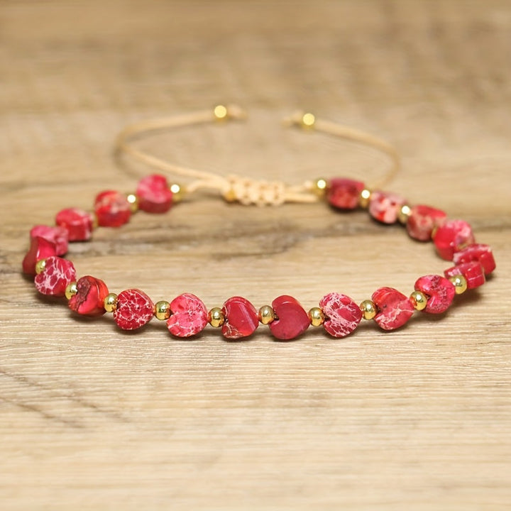 Unisex natural stone beaded bracelet, 'Heartline' design, adjustable, handmade, colorful gemstones.