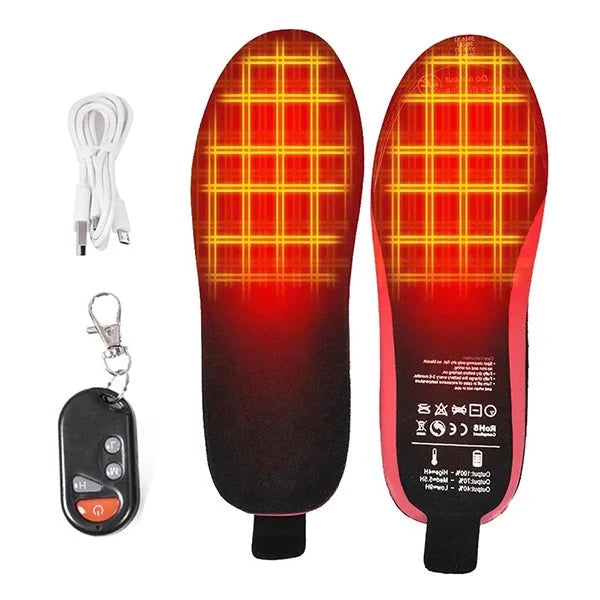 Thermal heated insoles for shoes. Rechargeable foot warmers keep your feet toasty in winter and outdoors.