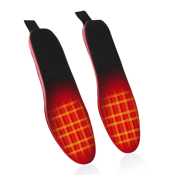 Battery powered heated insoles. Unisex rechargeable shoe warmers for cold weather comfort and outdoor activities.