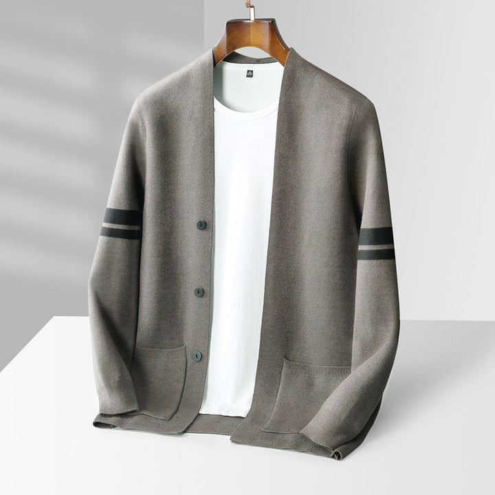 Classic heritage unisex cardigan, premium striped knitwear with button-up design for comfortable outerwear.