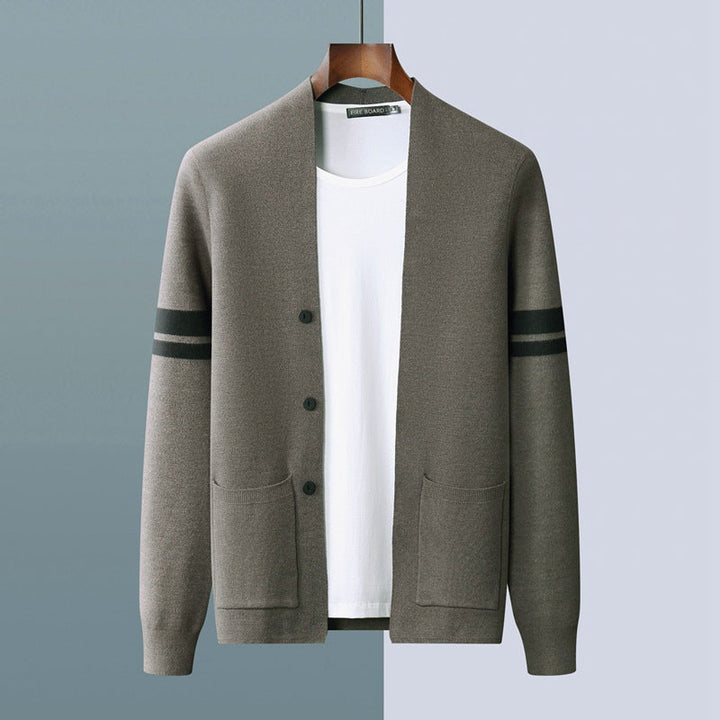 Unisex striped knitwear: premium heritage cardigan, a comfortable and elegant button-up outerwear.