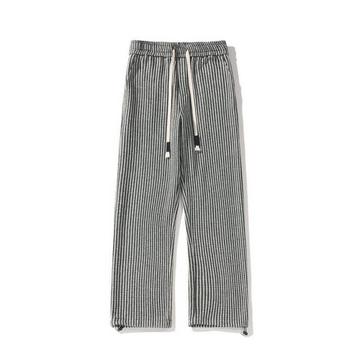 Chic unisex herringbone pattern sweatpants, relaxed fit, wide leg & comfortable for daily wear.