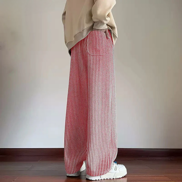 Cozy brown unisex herringbone joggers with a wide leg, relaxed fit & convenient side pockets.