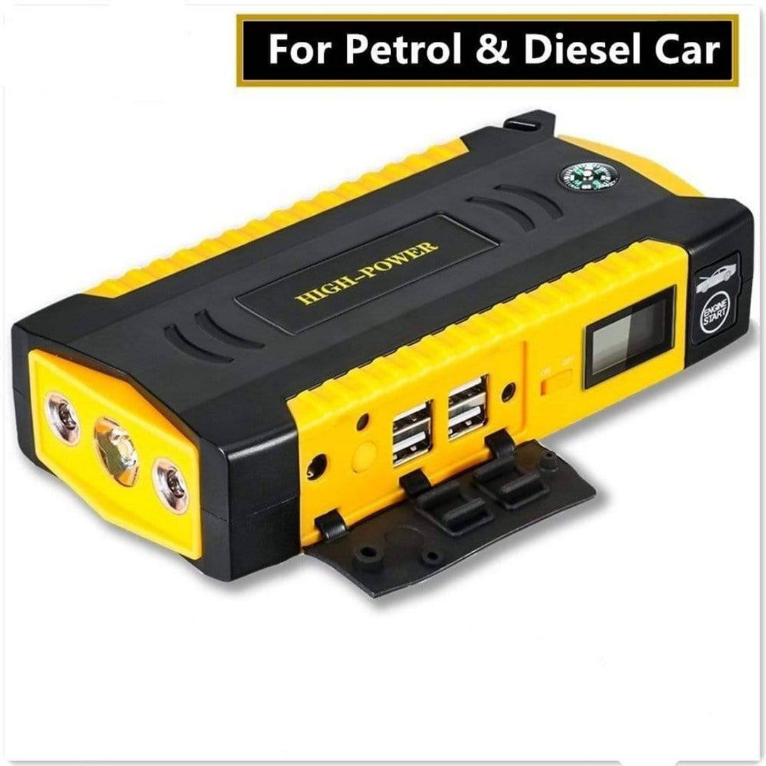Unisex high-capacity portable car jump starter with cables, ideal for car emergency & roadside safety
