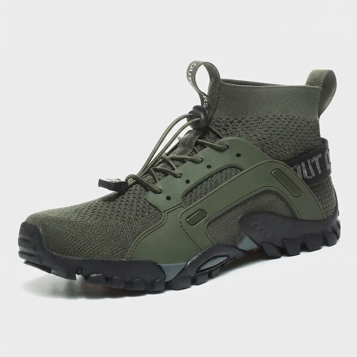 Durable all-terrain high-top unisex sports shoes for trail running, hiking, and adventurous outdoor activities.