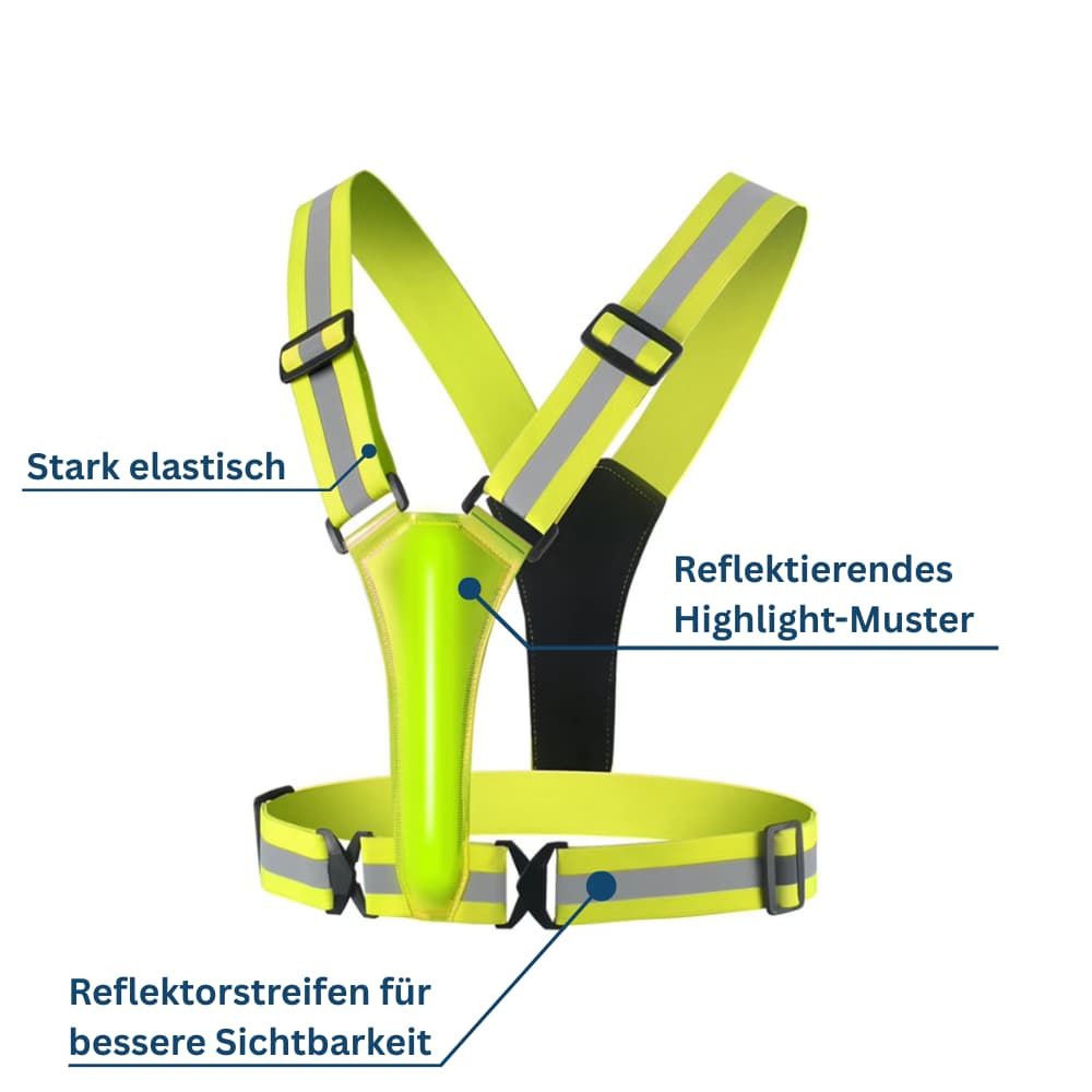 Back view of a cycling safety vest with bright LED lights and reflective strips, ensuring maximum visibility on roads