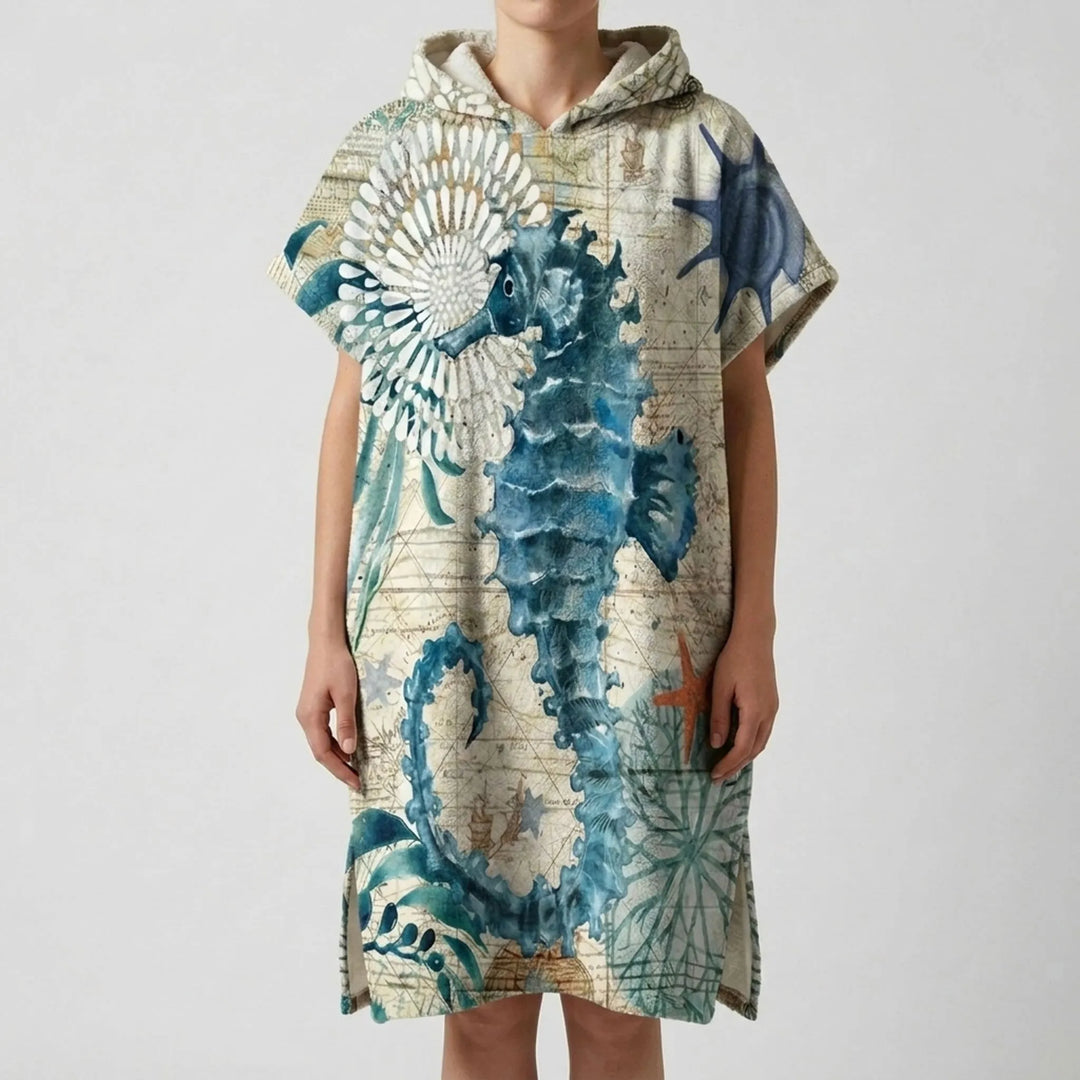 Ocean lifestyle hooded changing robe, quick-dry beach poncho for surf lovers.