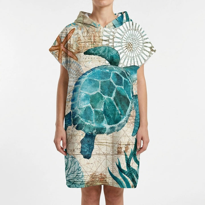 Hooded beach changing robe, quick-dry surf poncho, perfect for discreet changing at the ocean.
