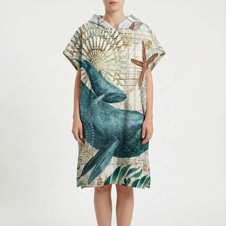 Easy-change hooded beach poncho, quick-dry swim towel for after pool or ocean.